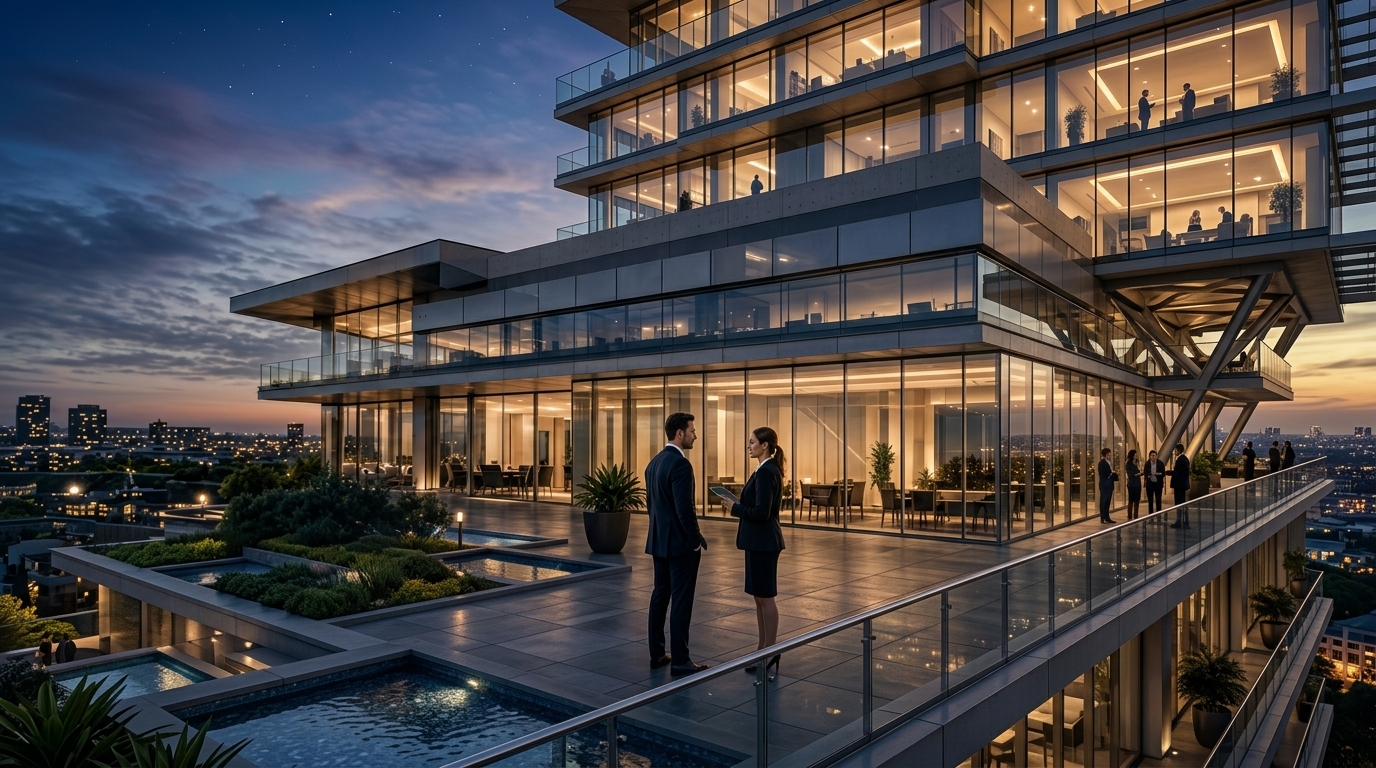 Arquitetura moderna de luxo ao anoitecer